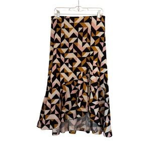 Maeve‎ Anthropologie Tanya Geometric Skirt Asymmetrical Ruffle Midi Lined Medium
